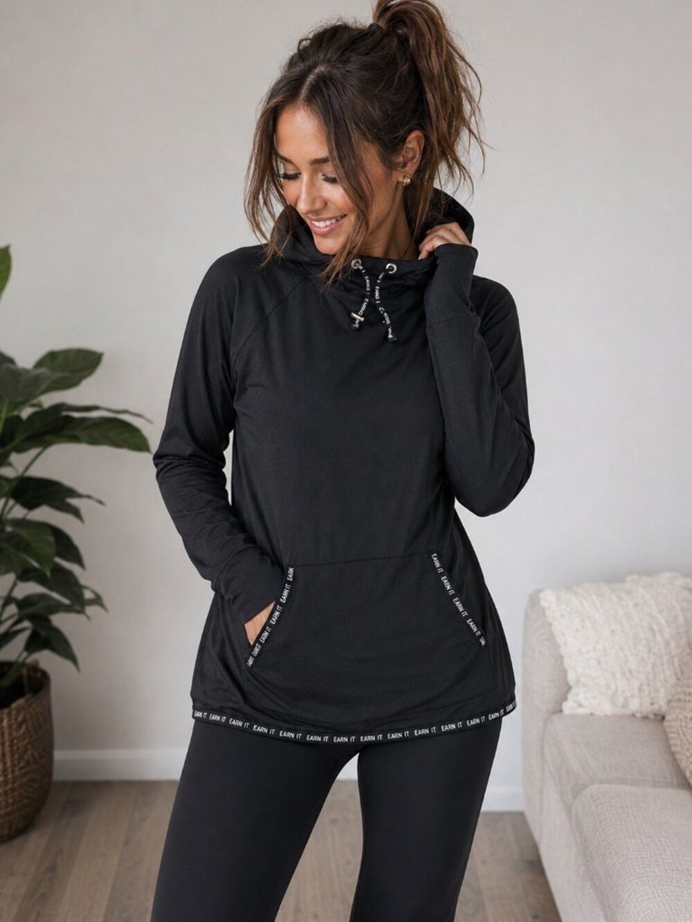 Atmosphere Black Athleisure Hoodie | Lightweight Performance Pullover | Size 8